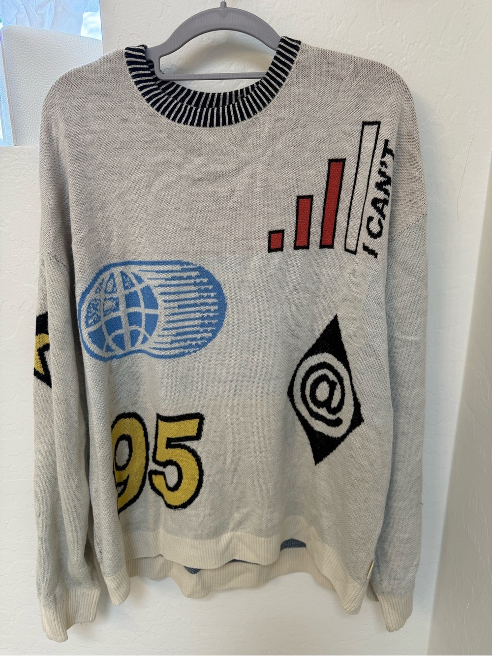 Urban Outfitters Multicolor Label Light Gray Sweater with Black Stripes
